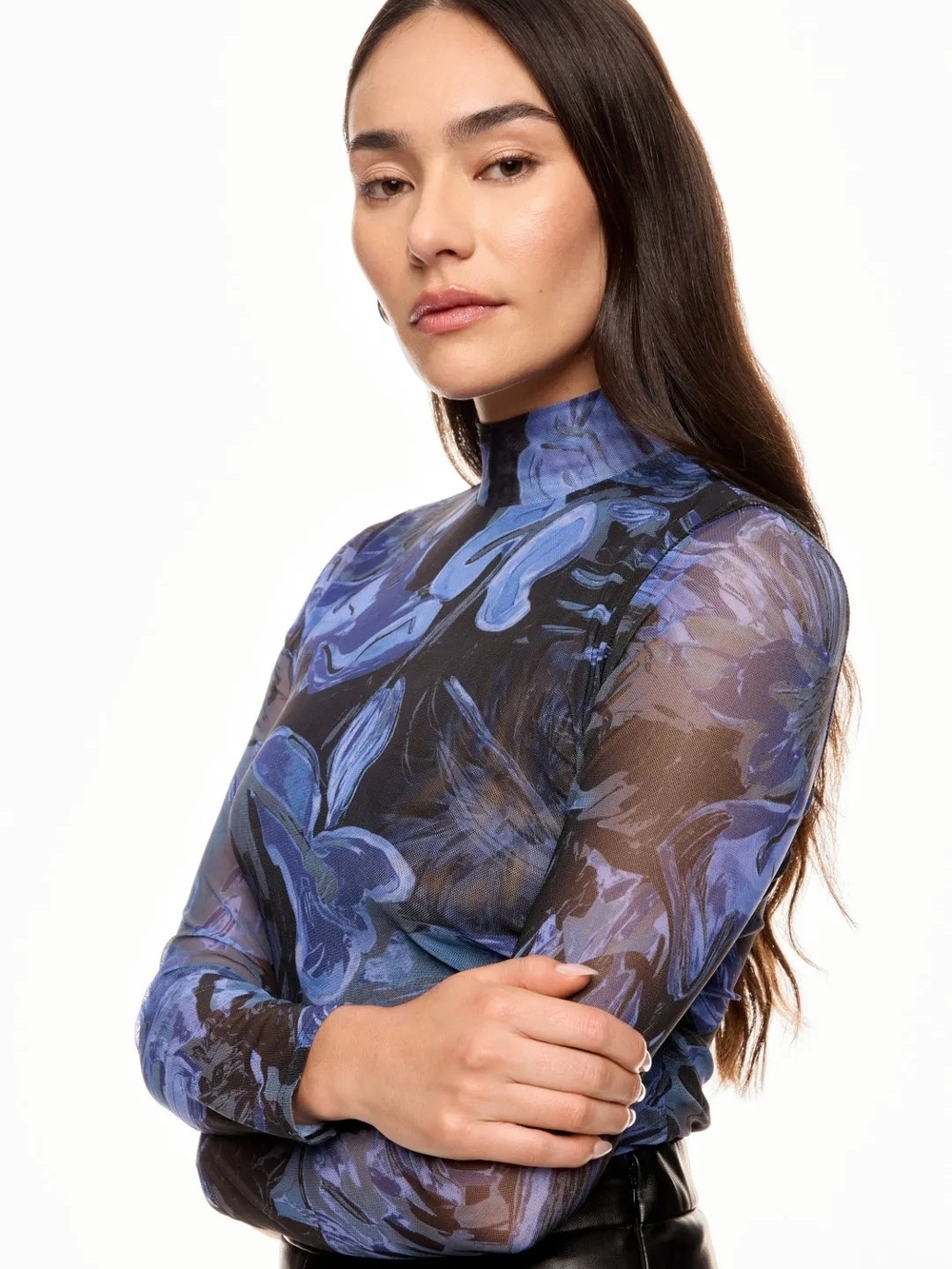PRABAL GURUNG ABDTRACT FLORAL MESH TURTLENECK TOP SIZE M MSRP $225